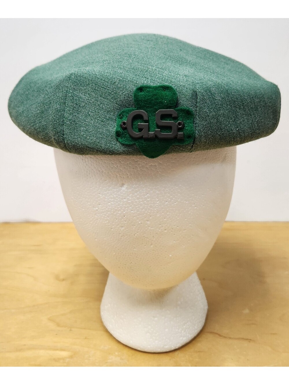 Vintage Official Girl Scouts Uniform Beret Hat Green Red Lining Small GS Pin